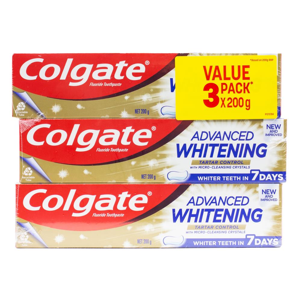 Colgate Pk3 X 200g Toothpaste Advanced Whitening Tartar Control (8x Pack)