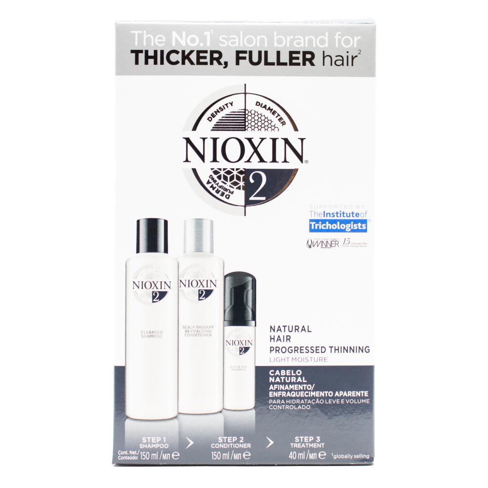 Nioxin Pk3 150ml Shampoo, 150ml Conditioner, 40ml Treatment Thicker Fuller Hair Natural Hair Progressed Thinning Light Moisture System 2