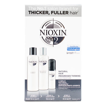 Nioxin Pk3 150ml Shampoo, 150ml Conditioner, 40ml Treatment Thicker Fuller Hair Natural Hair Progressed Thinning Light Moisture System 2