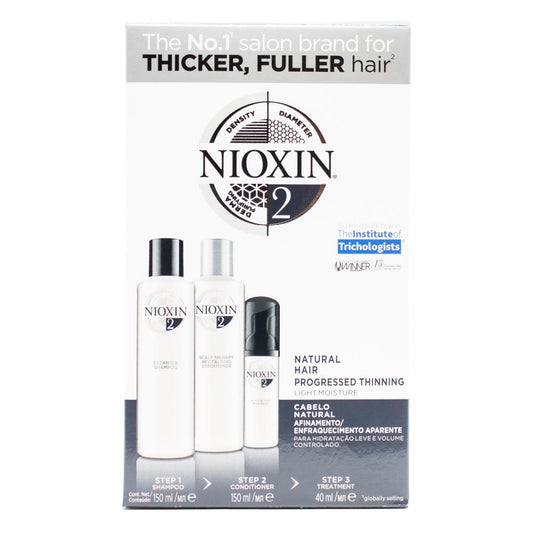 Nioxin Pk3 150ml Shampoo, 150ml Conditioner, 40ml Treatment Thicker Fuller Hair Natural Hair Progressed Thinning Light Moisture System 2