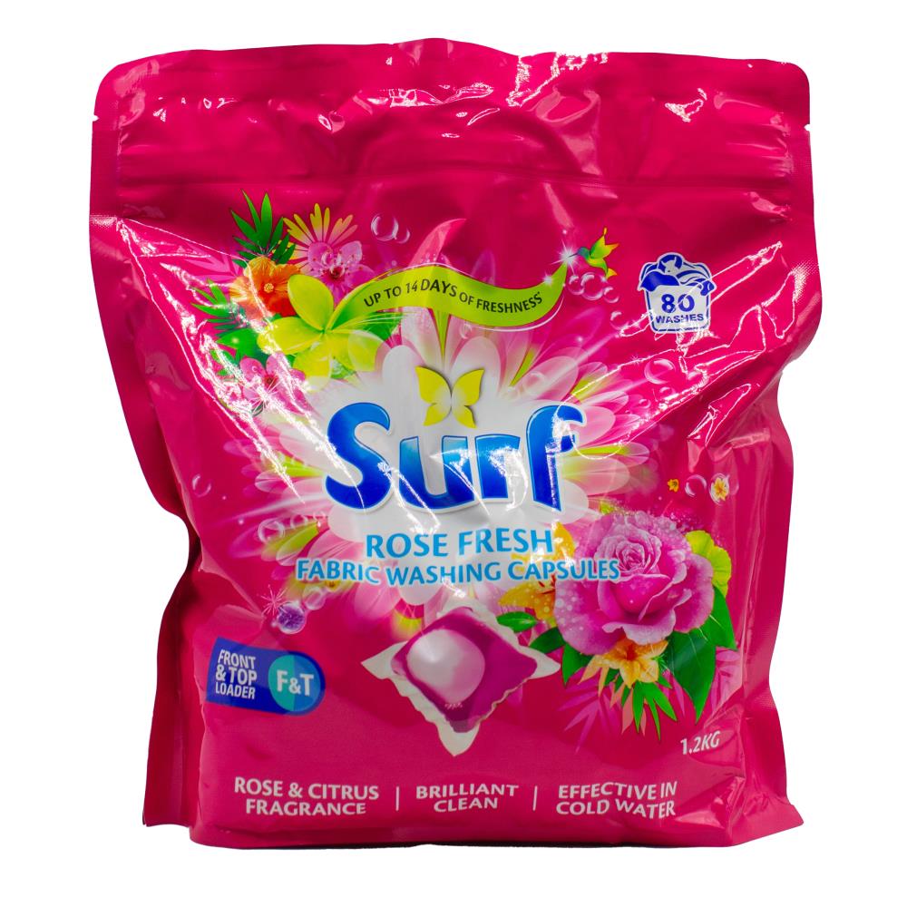 Surf Pk80 Fabric Washing Capsules Front And Top Loader Rose Fresh (6x Pack)