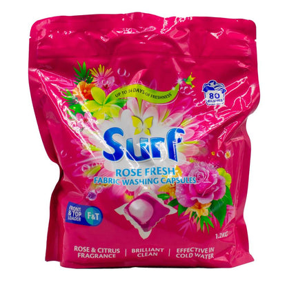 Surf Pk80 Fabric Washing Capsules Front And Top Loader Rose Fresh (6x Pack)