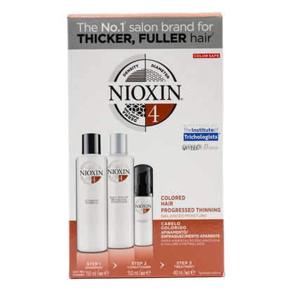 Nioxin Pk3 150ml Shampoo, 150ml Conditioner & 40ml Treatment Thicker Fuller Hair Color Safe Colored Hair Progressed Thinning System 4