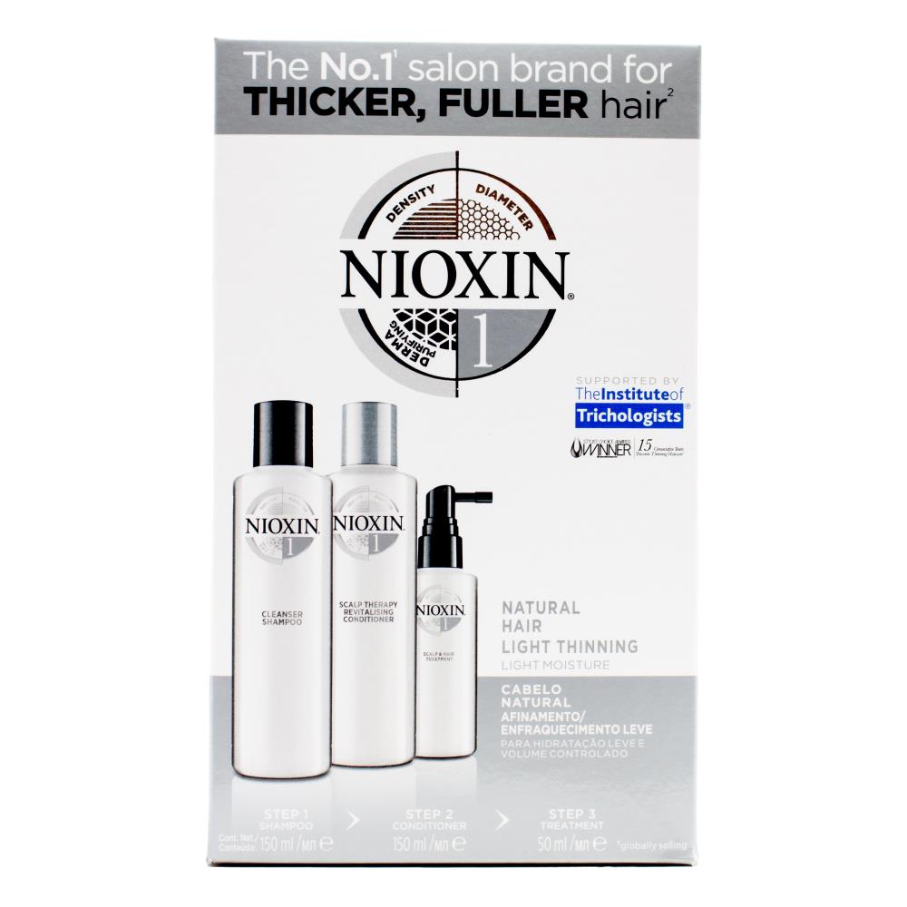 Nioxin Pk3 150ml Shampoo, 150ml Conditioner 50ml Treatment Thicker Fuller Hair Natural Hair Light Thinning System 1 Step 3
