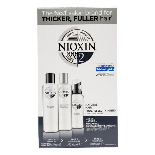 Nioxin Pk3 300ml, 300ml Conditioner, 100ml Treatment Thicker Fuller Hair Natural Hair Progressed Thinning System 2
