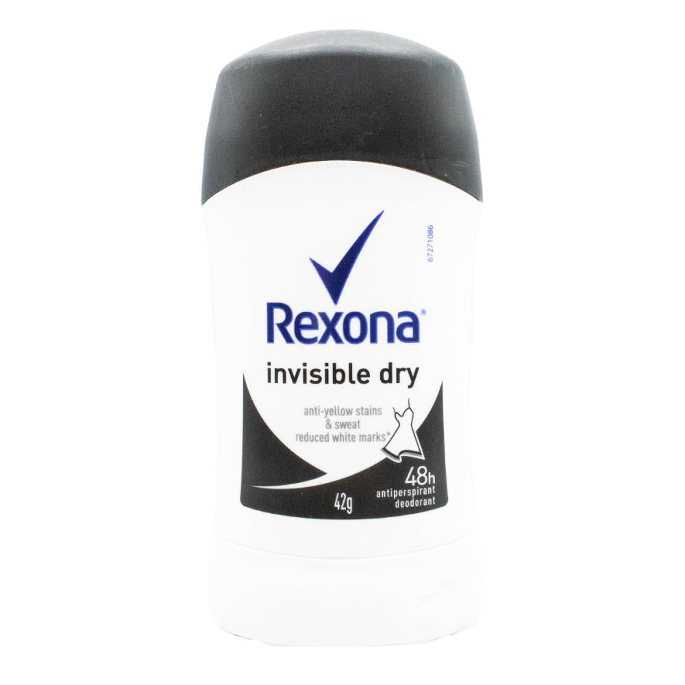 REXONA 42g ANTIPERSPIRANT 48H ANTI YELLOW STAINS AND SWEAT REDUCED WHITE MARKS INVISIBLE DRY (6x Pack)