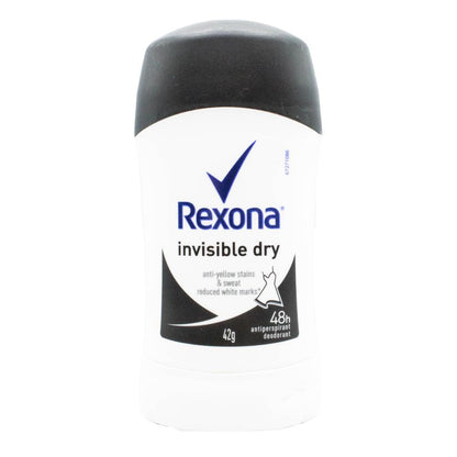 REXONA 42g ANTIPERSPIRANT 48H ANTI YELLOW STAINS AND SWEAT REDUCED WHITE MARKS INVISIBLE DRY (6x Pack)