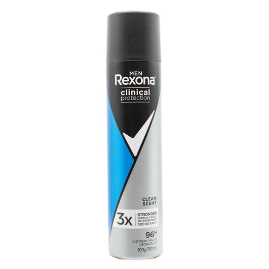 REXONA 109g / 180mL ANTIPERSPIRANT MEN CLINICAL PROTECTION 96H 3X STRONGER CLEAN SCENT ( 6x Pack)
