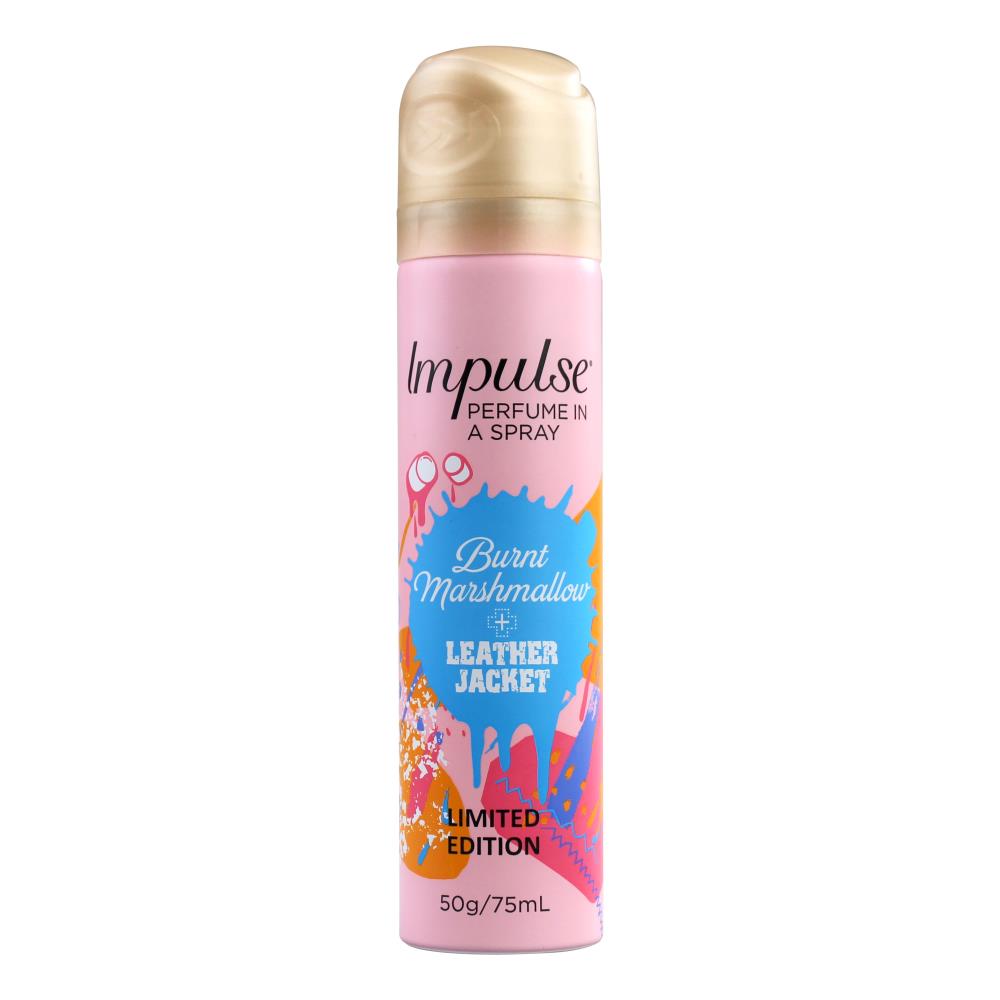 Impulse 50g Perfume Body Spray Burnt Marshmallow And Leather Jacket Limited Edition (6 Pack)