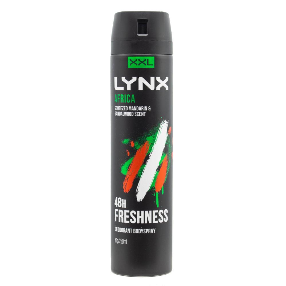 LYNX 161g / 250mL DEODORANT BODY SPRAY 48H FRESHNESS XXL AFRICA (6 x Pack)