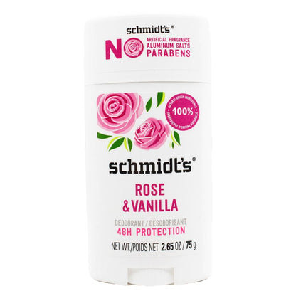 SCHMIDTS 75g DEODORANT 48H PROTECTION ROSE AND VANILLA (6x Pack)