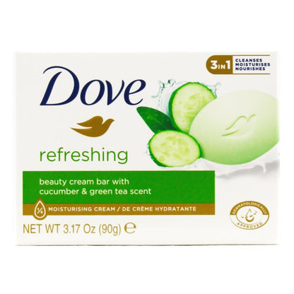 Dove Soap Bar Refreshing Beauty Cream Bar With Cucumber And Green Tea Scent 90g (48 Pack)