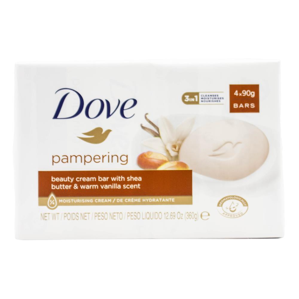 Dove 90g Beauty Cream Bar Pampering Shea Butter And Warm Vanilla Scent 12 x 4Pk (48 Pack)