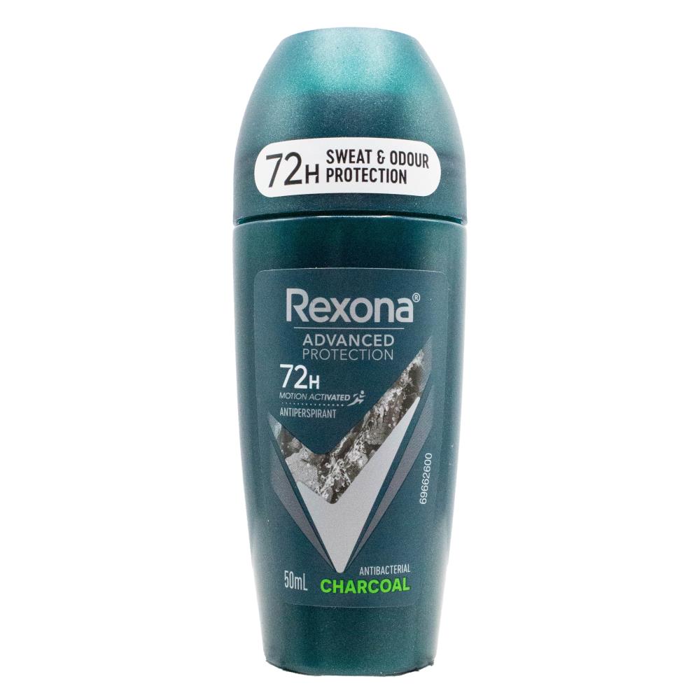 REXONA 50mL ANTIPERSPIRANT ADVANCED PROTECTION 72H MOTION ACTIVATED ANTIBACTERIAL CHARCOAL (6x Pack)