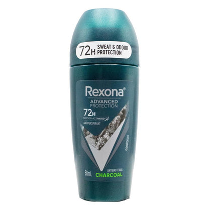 REXONA 50mL ANTIPERSPIRANT ADVANCED PROTECTION 72H MOTION ACTIVATED ANTIBACTERIAL CHARCOAL (6x Pack)