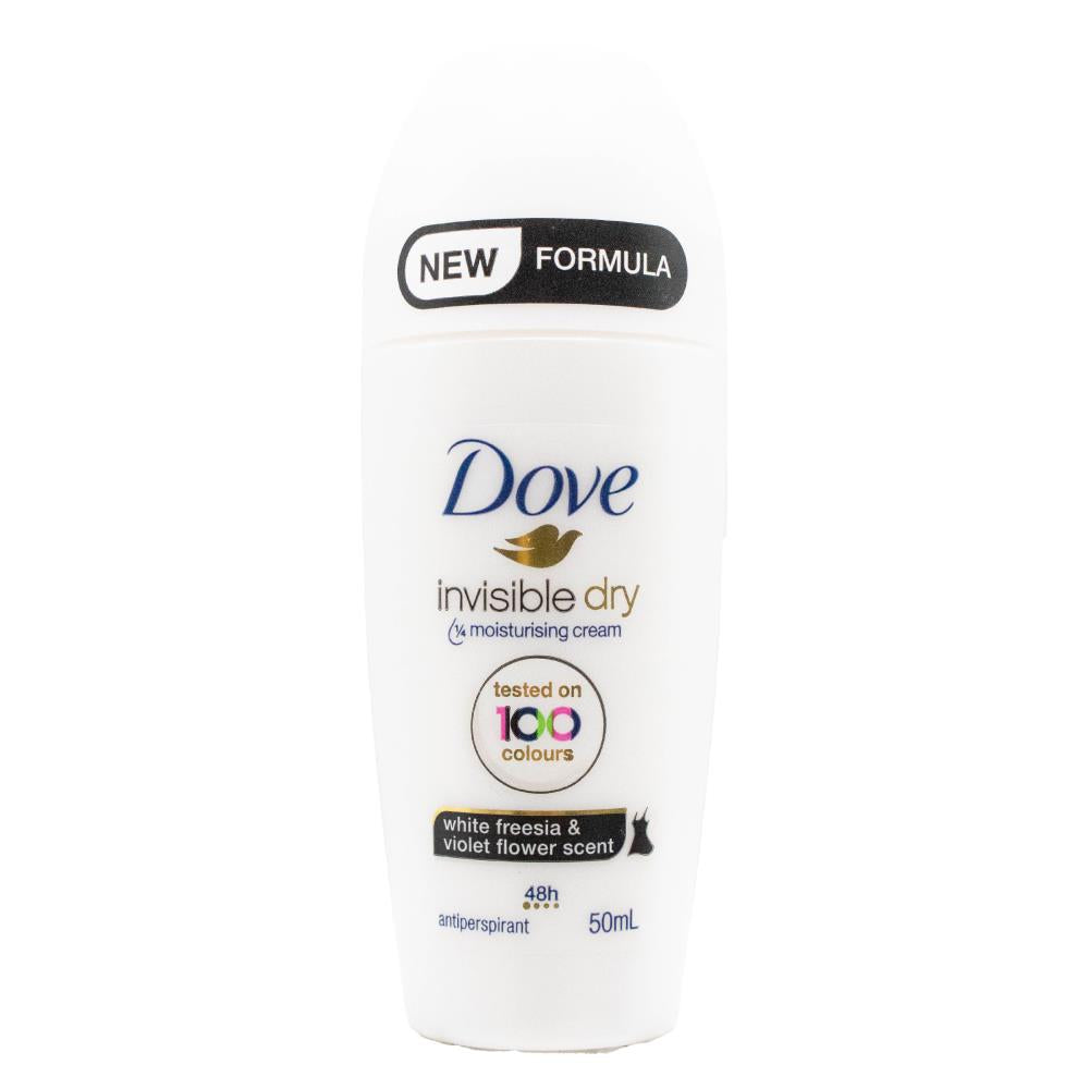 DOVE 50mL ANTIPERSPIRANT INVISIBLE DRY 1/4 MOISTURISING CREAM 48H WHITE FREESIA AND VIOLET FLOWER SCENT (6x Pack)