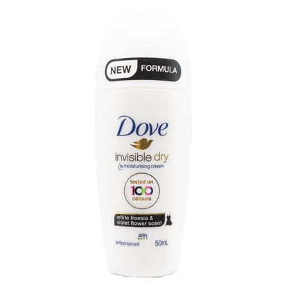 DOVE 50mL ANTIPERSPIRANT INVISIBLE DRY 1/4 MOISTURISING CREAM 48H WHITE FREESIA AND VIOLET FLOWER SCENT (6x Pack)