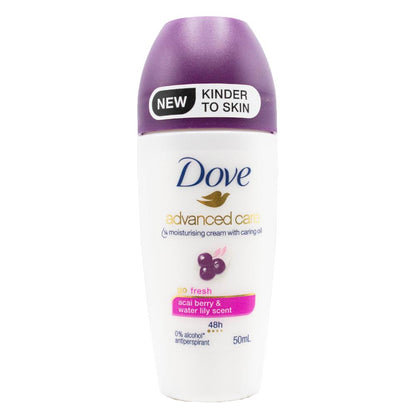 DOVE 50mL ANTIPERSPIRANT 1/4 MOISTURISING CREAM WITH CARING OIL 48H GO FRESH ACAI BERRY AND WATER LILY SCENT (6x Pack)