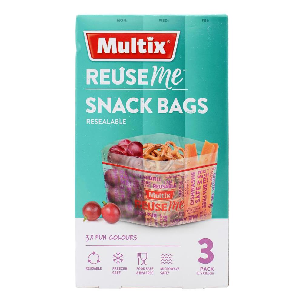 MULTIX PK3 REUSEME SNACK BAGS RESEALABLE 16.5cm x 8.5cm (7x Pack)