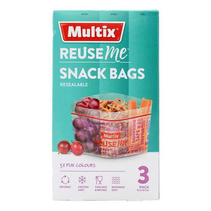 MULTIX PK3 REUSEME SNACK BAGS RESEALABLE 16.5cm x 8.5cm (7x Pack)
