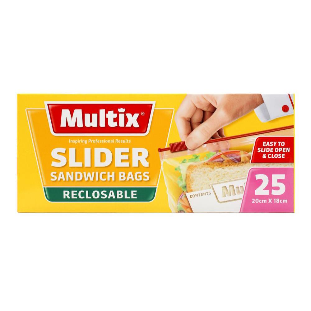 Multix Pk25 Slider Sandwich Bags Reclosable 20cm X 18cm (10x Pack)