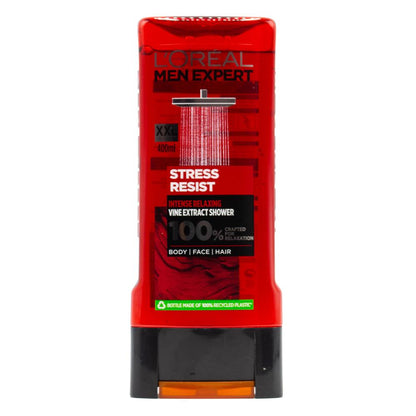 Loreal Paris Body Face Hair Wash Men Expert Stress Resist Intense Relaxing 400ml (12x Pack)