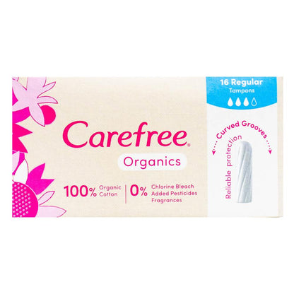 Carefree Pk16 Tampons Organic Regular (6x Pack)