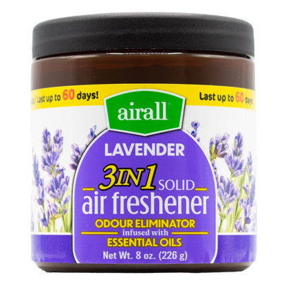 AIRALL AIR FRESHENER SOLID 3 IN 1 ODOUR ELIMINATOR INFUSED WITH ESSENTIAL OILS LAVENDER 226g (cx Pack)