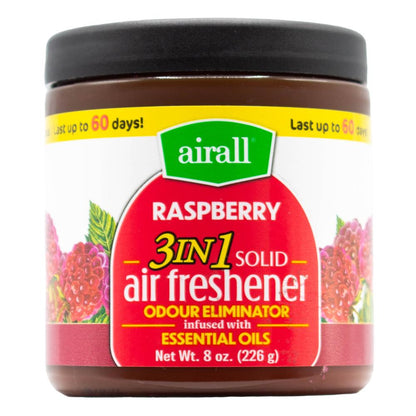 Airall 226g Air Freshener Solid 3 In 1 Odour Eliminator Infused With Essential Oils Raspberry (12x Pack)