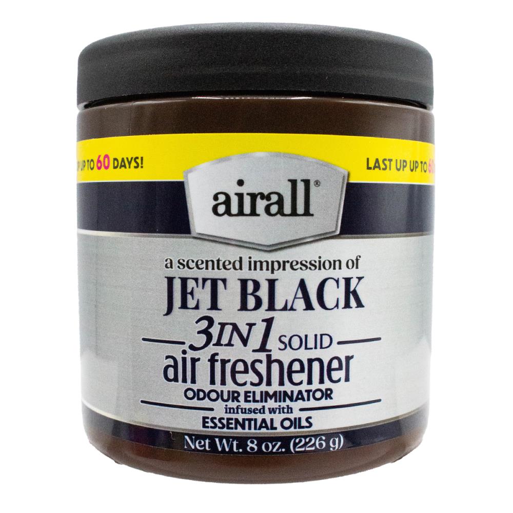 AIRALL 226g AIR FRESHENER SOLID 3 IN 1 ODOUR ELIMINATOR ESSENTIAL OILS A SCENTED IMPRESSION OF JET BLACK (12x Pack)