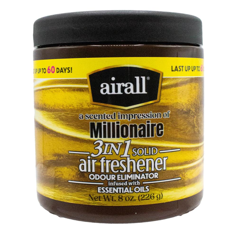 AIRALL 226g AIR FRESHENER SOLID 3 IN 1 ODOUR ELIMINATOR ESSENTIAL OILS A SCENTED IMPRESSION OF MILLIONAIRE (12x Pack)