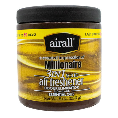 AIRALL 226g AIR FRESHENER SOLID 3 IN 1 ODOUR ELIMINATOR ESSENTIAL OILS A SCENTED IMPRESSION OF MILLIONAIRE (12x Pack)