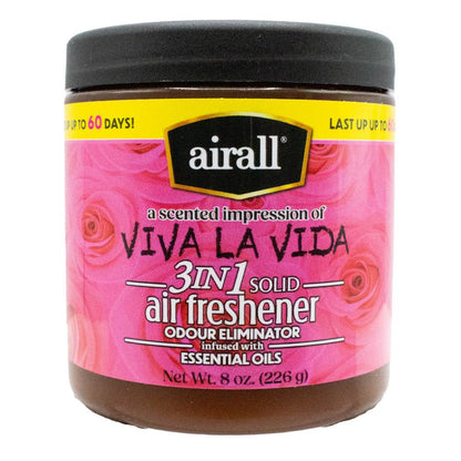 AIRALL 226g AIR FRESHENER SOLID 3 IN 1 ODOUR ELIMINATOR ESSENTIAL OILS A SCENTED IMPRESSION OF VIVA LA VIDA (12x Pack)