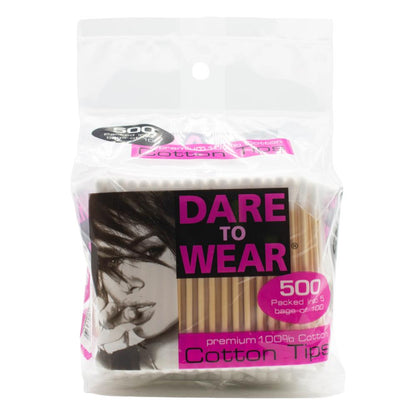 DARE TO WEAR COTTON TIPS PREMIUM 100% COTTON TIPS WITH WOODEN STEM 100 x 5Pk (48x Pack)