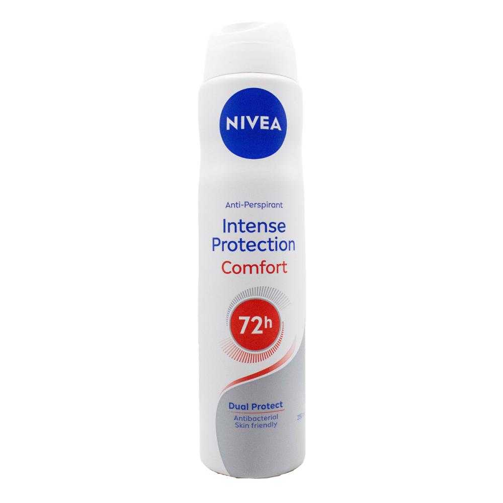 NIVEA 250mL / 151g ANTIPERSPIRANT INTENSE PROTECTION COMFORT 72H DUAL PROTECT ANTIBACTERIAL (6x Pack)