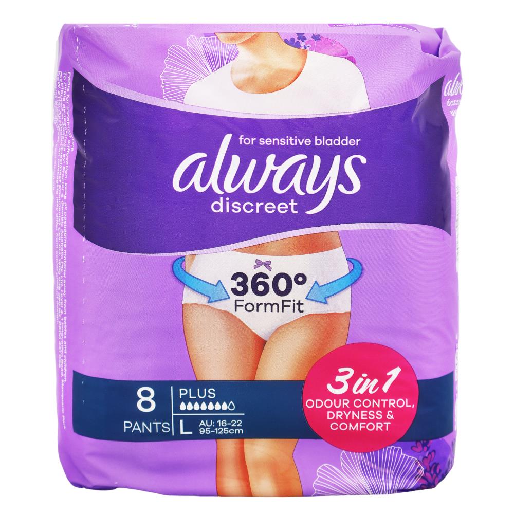Always Discreet Underwear Plus Large Incontinence Protection (2 Pack, 16 Pads)