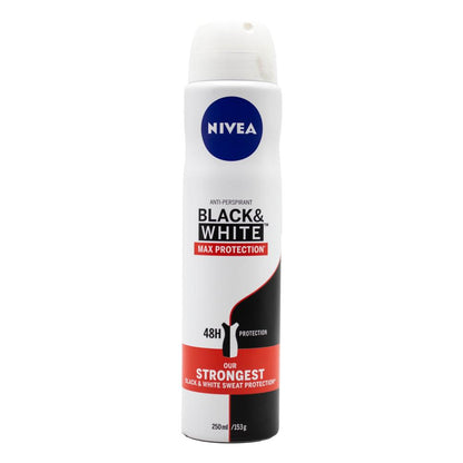 NIVEA 153g / 250ml ANTIPERSPIRANT DEODORANT BLACK AND WHITE MAX PROTECTION (6x Pack)