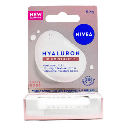 NIVEA 5.2g LIP MOISTURE PLUS HYALURON SHEER ROSE (12x Pack)