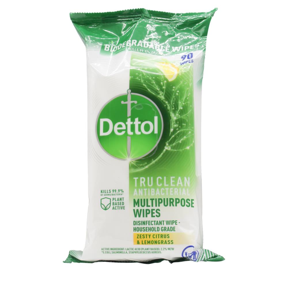 Dettol Tru Clean Antibacterial Wipes Zesty Citrus & Lemongrass 90s – (3 Pack)
