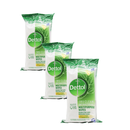 Dettol Tru Clean Antibacterial Wipes Zesty Citrus & Lemongrass 90s – (3 Pack)